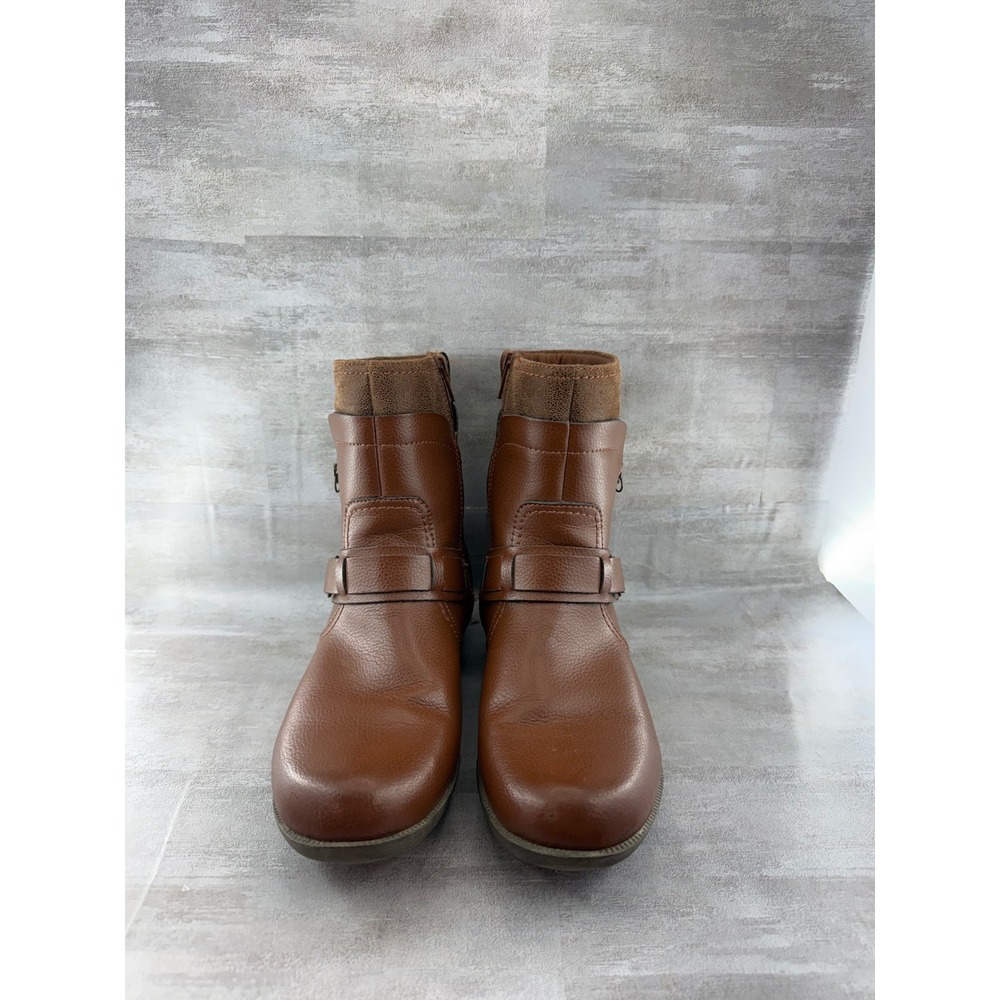 Clarks Women Brown Leather Ankle Boots Buckle Zip Low Heel Sz 10M 261135784075